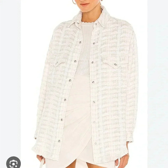 IRO NEW Marsh Metallic Ecru Silver Tweed Shacket Shirt Jacket 38 - Picture 3 of 15